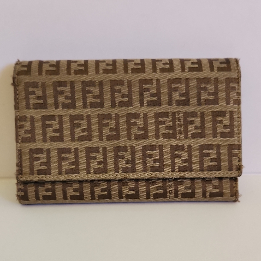 Fendi Zucca Tan and Brown Monogram Trifold Wallet